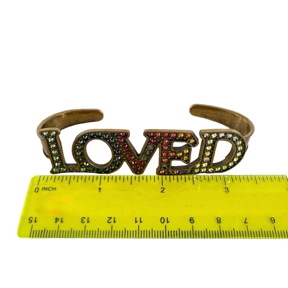 Gucci Gold Multicolor Crystal 'LOVED' Bracelet Cuff signed authentic. Listing B - Picture 7 of 9